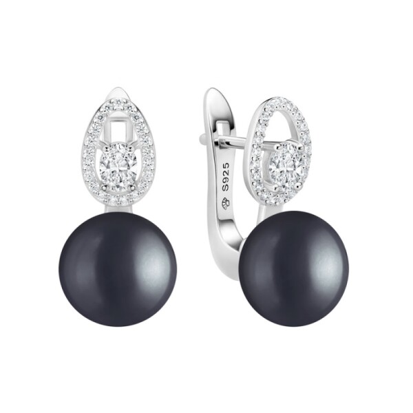 Stříbrné náušnice s černou 10 mm perlou Noema - stříbro 925/1000, Stříbrná Černá
