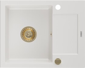 MEXEN/S - Enzo granitový dřez 1 s odkapávačem 576x465 mm,bílá,+ zlatý sifon 6506571005-20-G