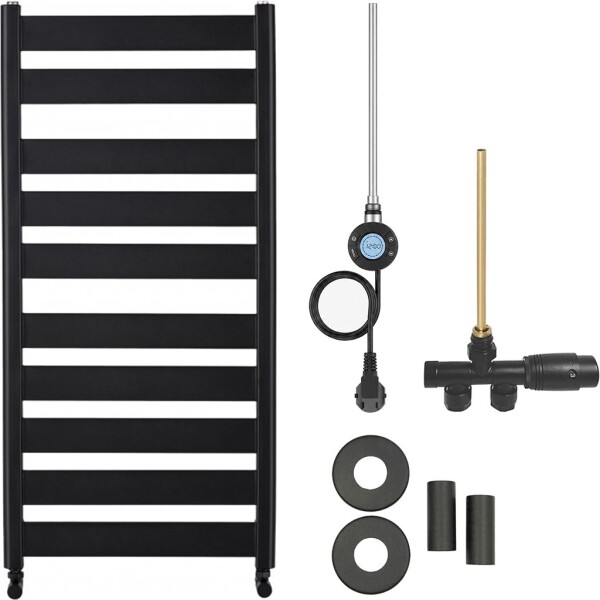 CERANO Koupelnový radiátorový set Marco - kombinované vytápění, wifi tyč - boční jednobodové připojení - 600W - černá matná - 1125x550 mm