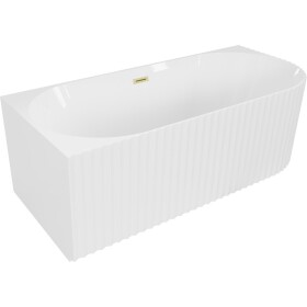 MEXEN/S - Gia volně stojící rohová vana reliéf levá 150 x 75, bílá lesk, sifon a přepad zlatá kartáčovaná 52701507500L-55