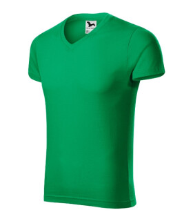 Slim Fit V-neck tričko pánské středně zelená 2XL