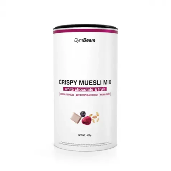 Křupavá směs müsli - GymBeam (bílá čokoláda ovoce, 420 g) (49777-1-420g-whitechocolate&fruit)