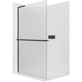 CERANO Sprchová zástěna Walk-in Onyx L-levá vzpěra - 8 mm + polička/držák na ručníky - černá matná, mléčné sklo - 70x200 cm