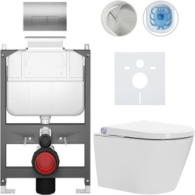 CERANO Závěsné WC s bidetem Basic/Cronus Standard - bílá lesklá - WC tlačítko Modulo/Stříbrná - ovládání shora - předstěnová instalace - 59,3x38,4 cm