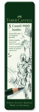 Umělecké grafitové tužky Faber-Castell 9000 JUMBO 119305 sada 5 ks kovová krabička