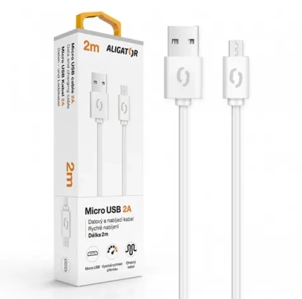 Aligator 2A Datový kabel micro USB 2m bílá (DAKA010)