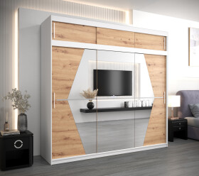 Šatní skříň Abi Bo s nástavcem Barva korpusu: Bílá, Rozměry: 250 cm, Dveře: Dub artisan