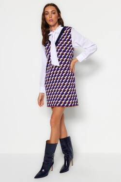 Trendyol fialové mini pletené vzorované šaty