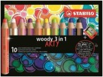 Pastelky STABILO Woody 3in1, sada 10 ks v pouzdru s ořezávátkem &quot;ARTY&quot;