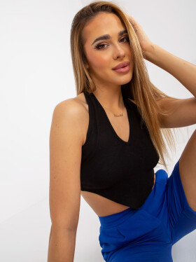 Černý vypasovaný crop top basic proužcích RUE PARIS