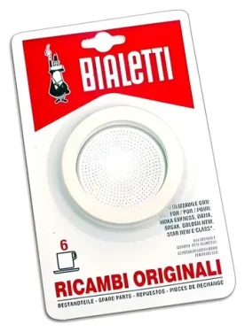 Sada těsnění pro hliníkové moka konvice Bialetti 6 šálků / Těsnění pro moka konvici / 3 těsnění + 1 sítko (0800034)