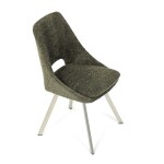 Židle jídelní, zelená látka, kovové nohy, broušená nerez.