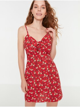 Červené dámské květované krátké šaty na ramínka Trendyol - Dámské