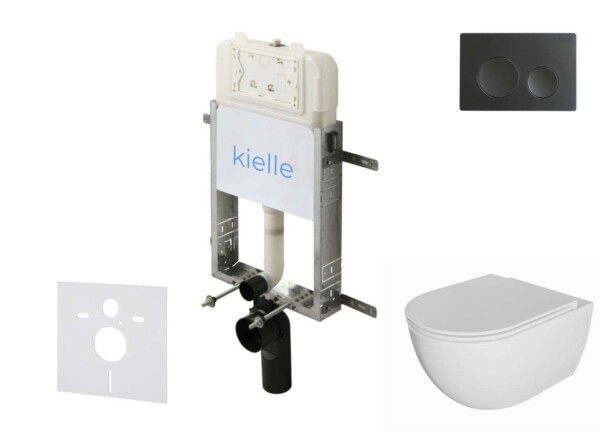 Kielle - Genesis New Set předstěnové instalace, klozetu Oudee, Rimless, sedátka softclose a tlačítka Gemini New I, matná černá 30528SZ03