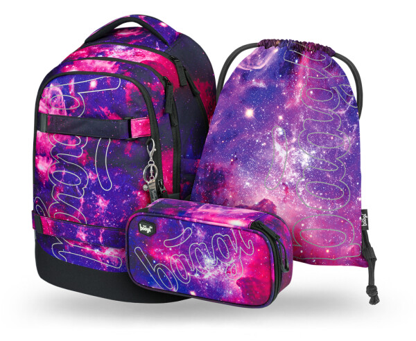 Školní batohový 3-dílný set BAAGL SKATE MAX - Galaxy (batoh, penál, sáček)