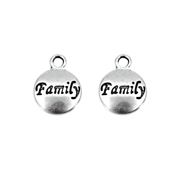 Kovový přívěsek - starostříbrný - placička s nápisem "family" - 15,5 x 11,5 x 1,5 mm - 1 ks