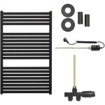 CERANO Koupelnový radiátorový set Vincenzo - kombinované vytápění, termo tyč - boční jednobodové připojení - 300W - černá matná - 970x600 mm