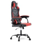 Herní křeslo, červená a černá ekokůže, houpací mechanika, opěrák 135°
