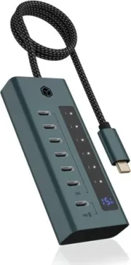 Icy Box IB-HUB1457-C31 šedá / USB Hub / 6x USB 3.2 Gen 2 / 1x USB-C 20W PD (IB-HUB1457-C31)