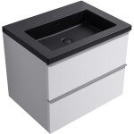 CERANO - Koupelnová skříňka Velora - bílá matná, úchytka chrom + umyvadlo z lit. mramoru Ovo - černá matná - 70,5x58x46,5 CER-979946