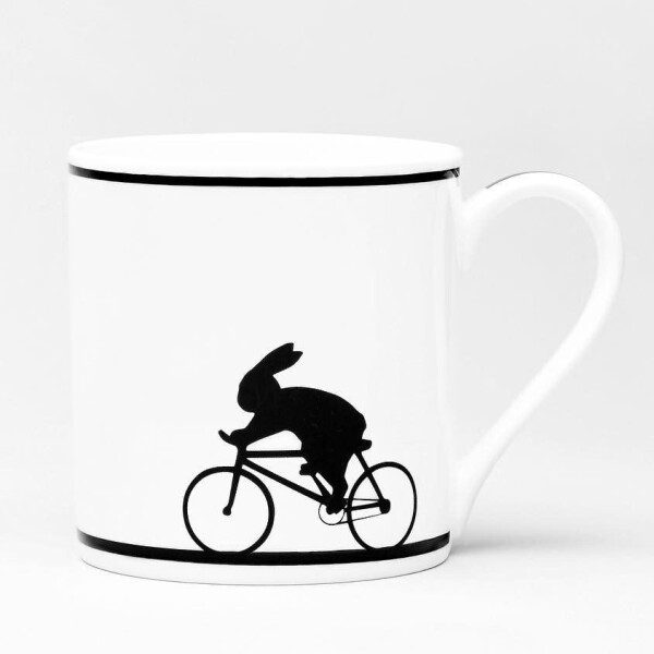 HAM Porcelánový hrnek Cycling Rabbit 300 ml, černá barva, bílá barva, porcelán