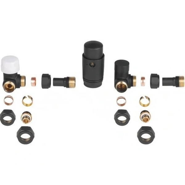 CERANO Připojovací sada radiátorového ventilu s termostatickou hlavicí - rohová - černá matná