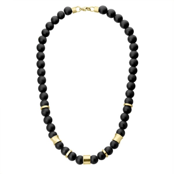Pánský korálkový náhrdelník Joaquin Gold - 10 mm černý Onyx, Černá 47 cm