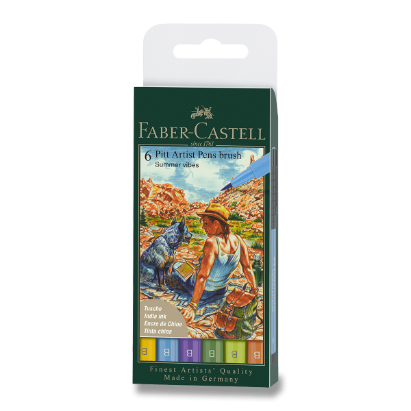 Popisovač Faber-Castell Pitt Artist Pen Brush 6 ks, hrot B, letní odstíny