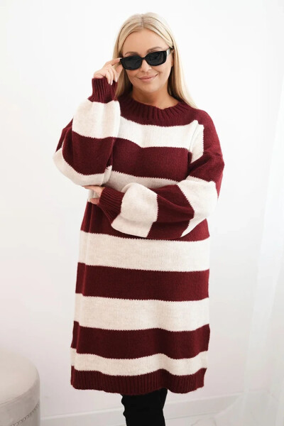 Dámská pletená sukni Plus Size pruhovaná bordó UNI