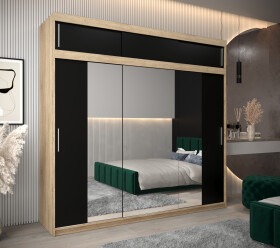 Šatní skříň Abi T2 s nástavcem Barva korpusu: Dub Sonoma, Rozměry: 250 cm, Dveře: Černá