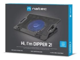 Natec Dipper 2 černá / Chladicí podložka / do 17,3" / LED podsvícení / 1x ventilátor 180 mm / 2x USB-A (NPL-2252)