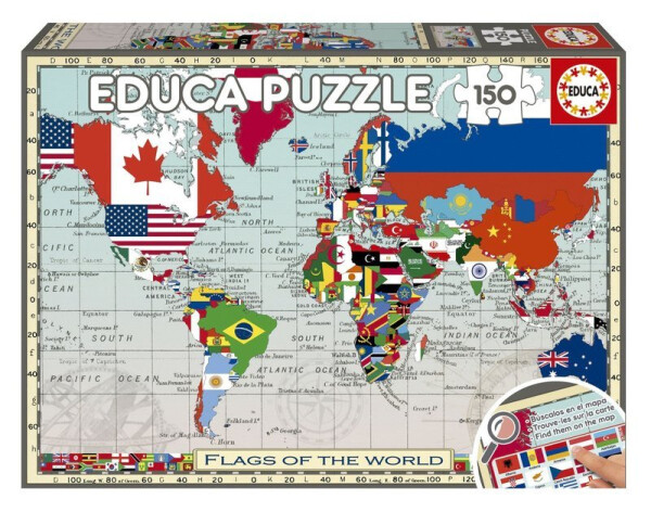 Puzzle Mapa světa s vlajkami 150 dílků