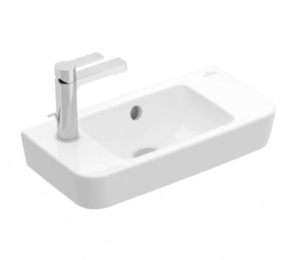 VILLEROY & BOCH - O.novo Umývátko Compact 50x25 cm, s přepadem, 1 otvor pro baterii vlevo, CeramicPlus, alpská bílá 4342L5R1