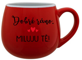 DOBRÉ RÁNO. MILUJU TĚ! - červený keramický hrníček 300 ml