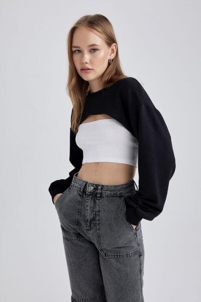 DEFACTO Cool Crop Crew Neck Thick Sweatshirt