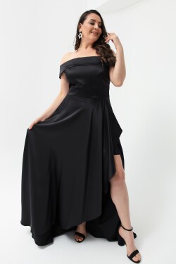 Lafaba Dámské černé lodičkové výstřihy plus velikost saténové večerní šaty plesové šaty