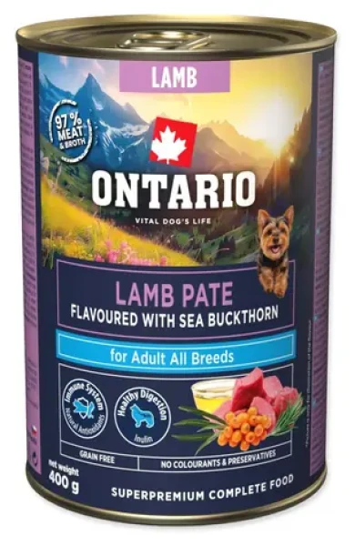 Ontario Adult jehněčí paté s rakytníkem 400 g / Konzerva pro psy / Superprémiová / Grain free (214-859877)