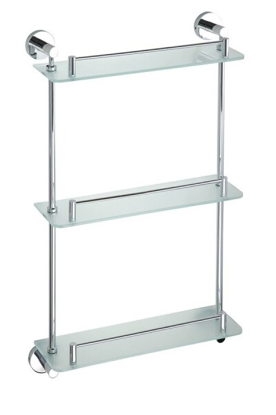 SAPHO - X-ROUND E skleněná polička trojitá s hrazdou 380x675x130, chrom XR608