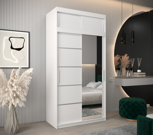 Šatní skříň Abi V2 s nástavcem Barva korpusu: Bílá, Rozměry: 120 cm, Dveře: Bílá