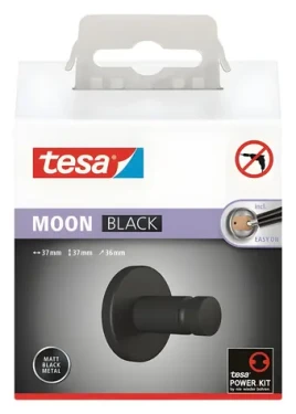 Tesa MOON černá / Háček / Samolepicí montáž / Kov / Kulatý tvar (40563-00000-00)
