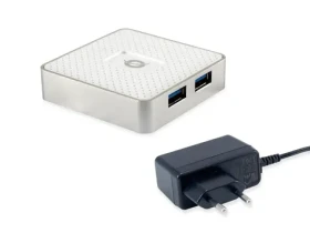 Conceptronic USB hub 4x USB-A 3.0 bílý / USB-A hub / Micro-B / napájecí adaptér 5V/2A (HUBBIES03W)