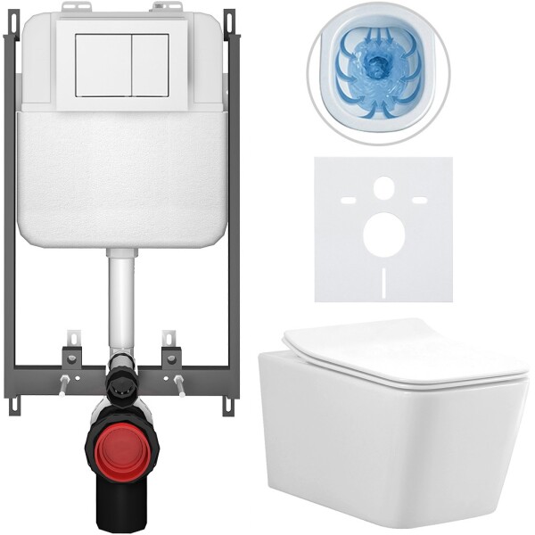 CERANO Kompletní WC set Basic/Forte - bílá lesklá - WC tlačítko Maxio/Bílá - pro zazdění - 51x36 cm