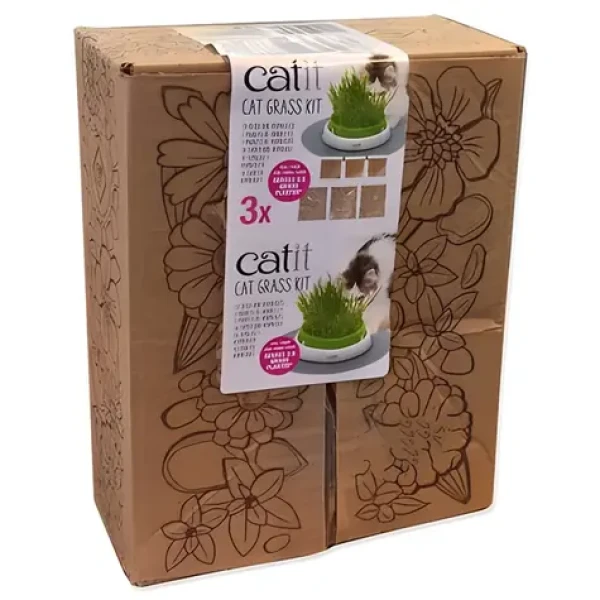 CATIT Tráva pro kočky, náhradní sada / 3 balení semen a vermikulitu / Bez květináče (103-43162)