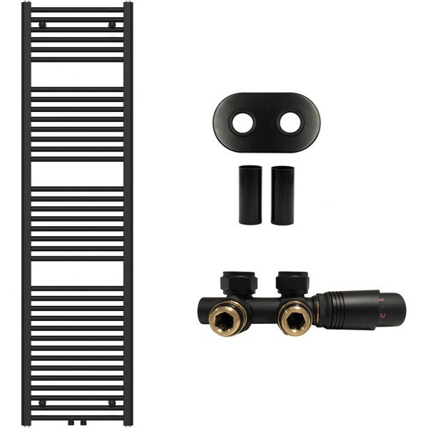CERANO - Koupelnový radiátorový set Benito - ústřední vytápění - středové připojení 50 mm - 703W - černá matná - 1700x450 mm CER-880351