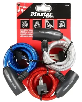Master Lock 8127EURTRI / Spirálový zámek na kolo / 1,8 m / 3 ks / Klíč / Bezpečnostní třída 4 (8127EURTRI)