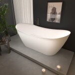 Erga Lina, volně stojící vana 150x73 cm + odtoková zátka, bílá lesklá, ERG-LINA-150073-WH-WH