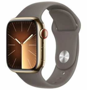 Apple Watch Series 9 GPS+Cellular 41mm Zlaté nerezové tělo - Jílově šedý sportovní řemínek S/M / 130-180 mm (MRJ53)