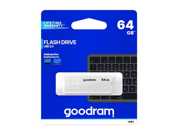 GOODRAM UME2 64GB bílá / Flash disk / USB 2.0 / čtení: 20MBs / zápis: 5MBs (UME2-0640W0R11)