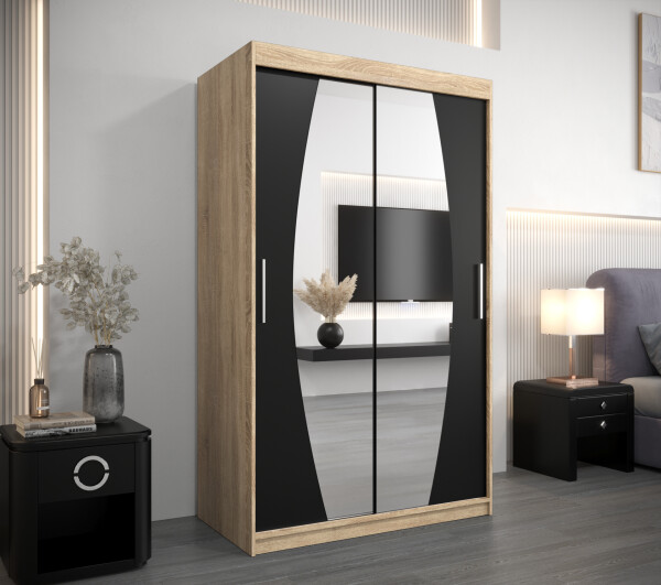 Šatní skříň Abi E0 Barva korpusu: Dub Sonoma, Rozměry: 120 cm, Dveře: Černá