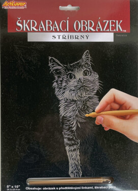 Vyškrabovací obrázek stříbrný 20x25 cm Kočka